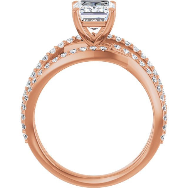 TARA Soliatre Emerald Engagement Ring with Diamond Set Cross-Over Band - 18K Rose Gold - View 2