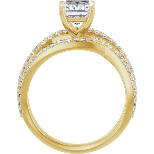 TARA Soliatre Emerald Engagement Ring with Diamond Set Cross-Over Band - 18K Yellow Gold - View 2
