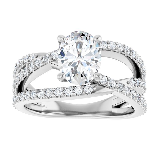TARA Soliatre Oval Engagement Ring with Diamond Set Cross-Over Band - Platinum - View 3