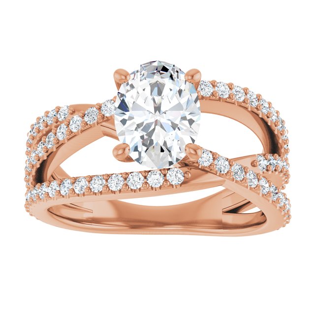 TARA Soliatre Oval Engagement Ring with Diamond Set Cross-Over Band - 18K Rose Gold - View 3