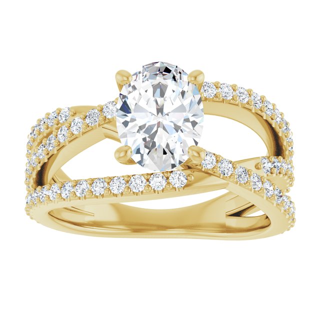 TARA Soliatre Oval Engagement Ring with Diamond Set Cross-Over Band - 18K Yellow Gold - View 3