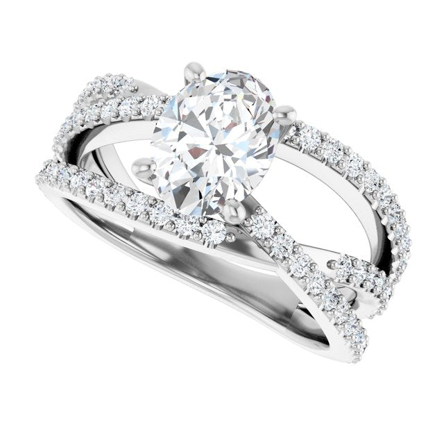 TARA Soliatre Oval Engagement Ring with Diamond Set Cross-Over Band - Platinum - View 5