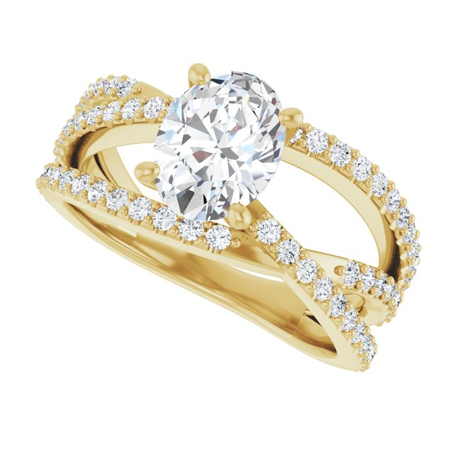 TARA Soliatre Oval Engagement Ring with Diamond Set Cross-Over Band - 18K Yellow Gold - View 5