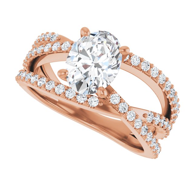 TARA Soliatre Oval Engagement Ring with Diamond Set Cross-Over Band - 18K Rose Gold - View 5