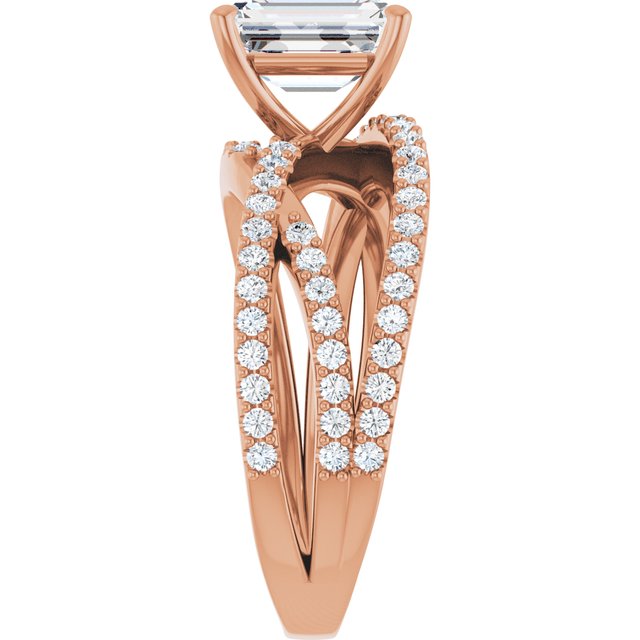 TARA Soliatre Emerald Engagement Ring with Diamond Set Cross-Over Band - 18K Rose Gold - View 4