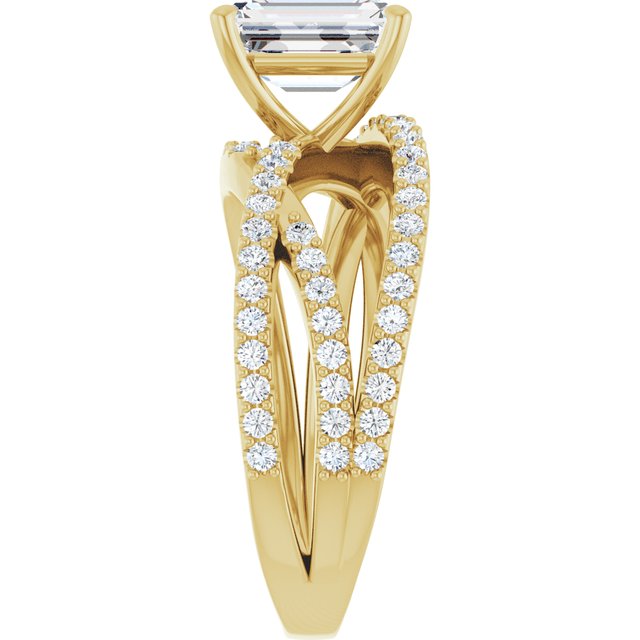 TARA Soliatre Emerald Engagement Ring with Diamond Set Cross-Over Band - 18K Yellow Gold - View 4
