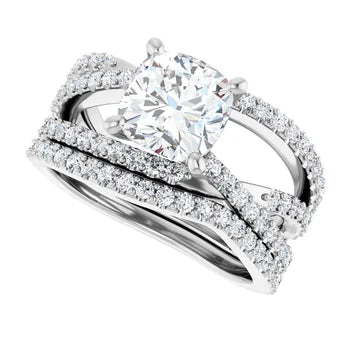 TARA Soliatre Engagement Ring with diamond set cross-over band