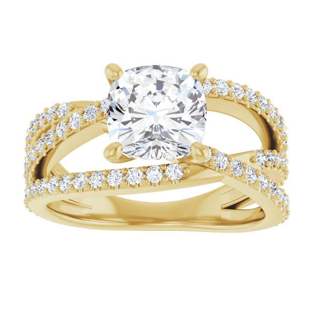 TARA Soliatre Cushion Engagement Ring with Diamond Set Cross-Over Band - 18K Yellow Gold - View 3