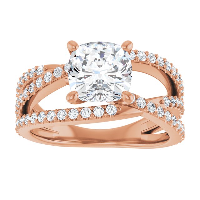 TARA Soliatre Cushion Engagement Ring with Diamond Set Cross-Over Band - 18K Rose Gold - View 3