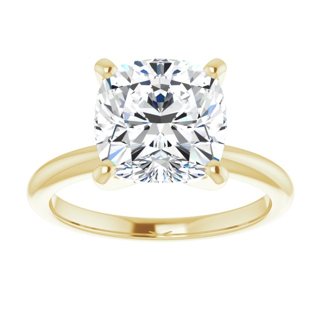 MICHEL Solitaire Cushion Engagement Ring with Knife Edge Band - 18K Yellow Gold - View 3