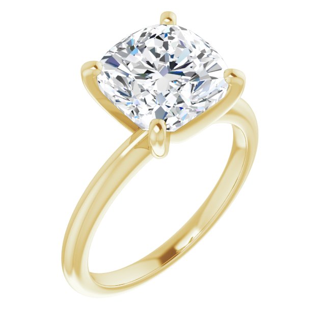 MICHEL Solitaire Cushion Engagement Ring with Knife Edge Band - 18K Yellow Gold - View 1