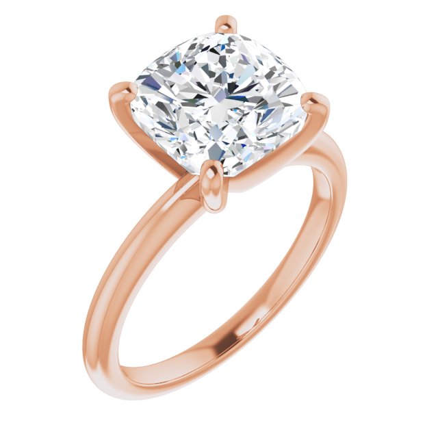 MICHEL Solitaire Cushion Engagement Ring with Knife Edge Band - 18K Rose Gold - View 1