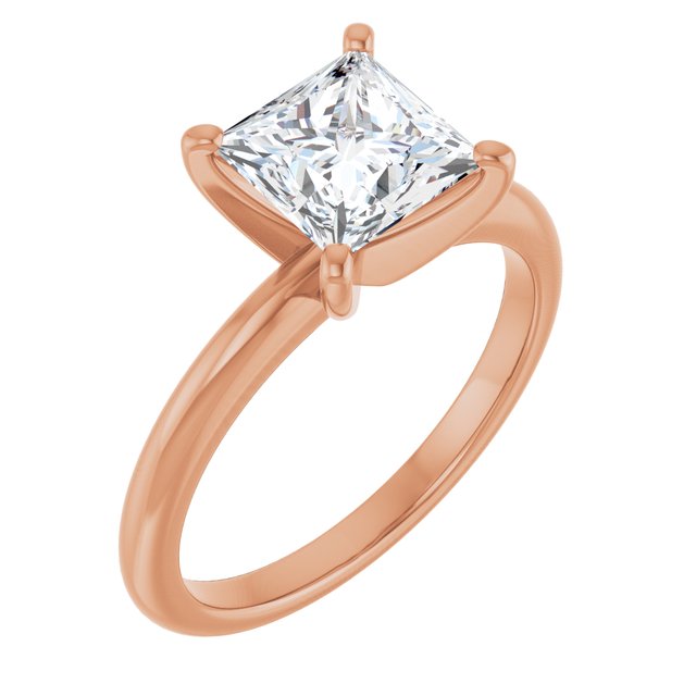 MICHEL Solitaire Square Engagement Ring with Knife Edge Band - 18K Rose Gold - View 1