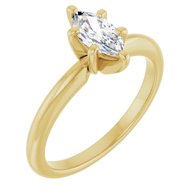 MICHEL Solitaire Marquise Engagement Ring with Knife Edge Band - 18K Yellow Gold - View 1