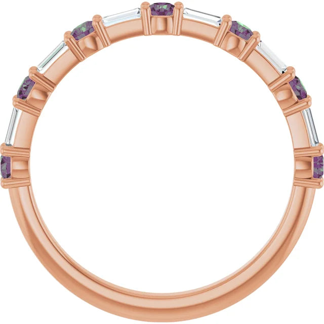 SEQUENCE Baguette and round diamond and gemstone band