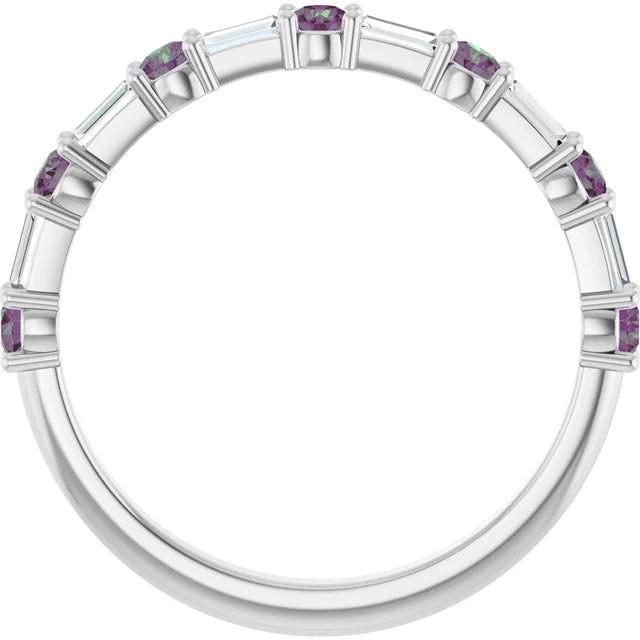SEQUENCE Baguette and round diamond and gemstone band