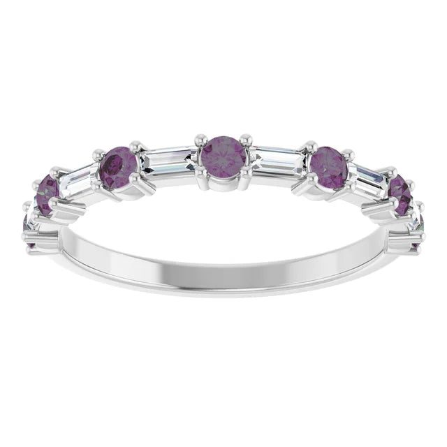 SEQUENCE Baguette and round diamond and gemstone band
