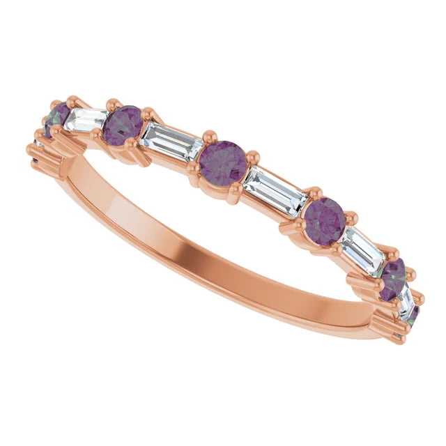 SEQUENCE Baguette and round diamond and gemstone band