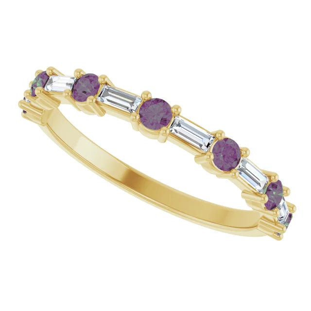SEQUENCE Baguette and round diamond and gemstone band
