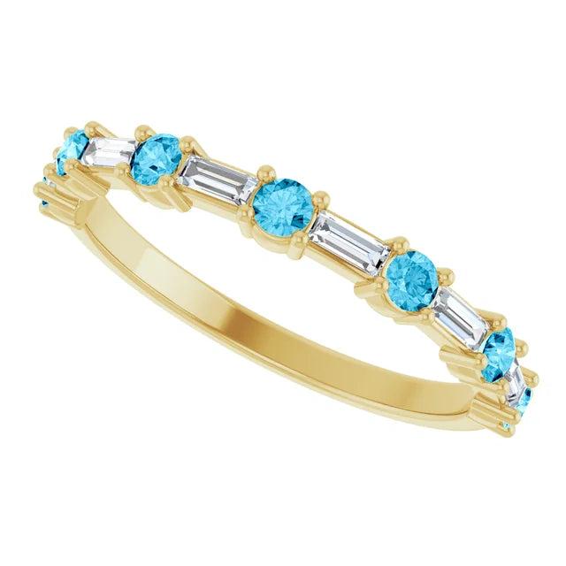 SEQUENCE Baguette and round diamond and gemstone band