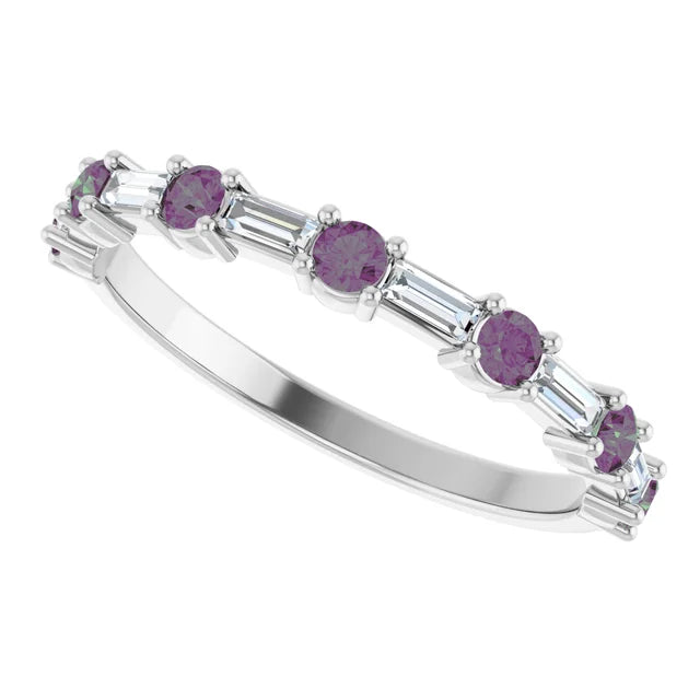 SEQUENCE Baguette and round diamond and gemstone band