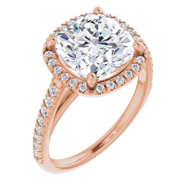 HOPE Halo Cushion Engagement Ring with Shoulder Diamonds - 18K Rose Gold - View 1
