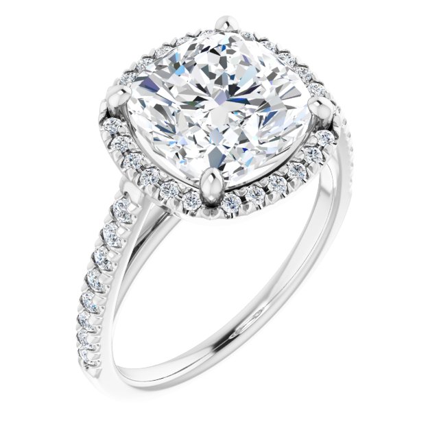 HOPE Halo Cushion Engagement Ring with Shoulder Diamonds - Platinum - View 1