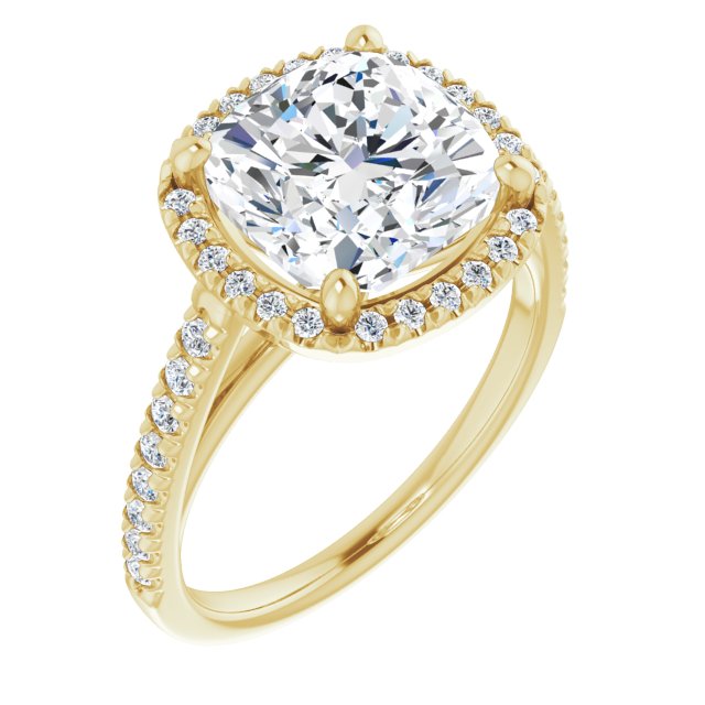 HOPE Halo Cushion Engagement Ring with Shoulder Diamonds - 18K Yellow Gold - View 1