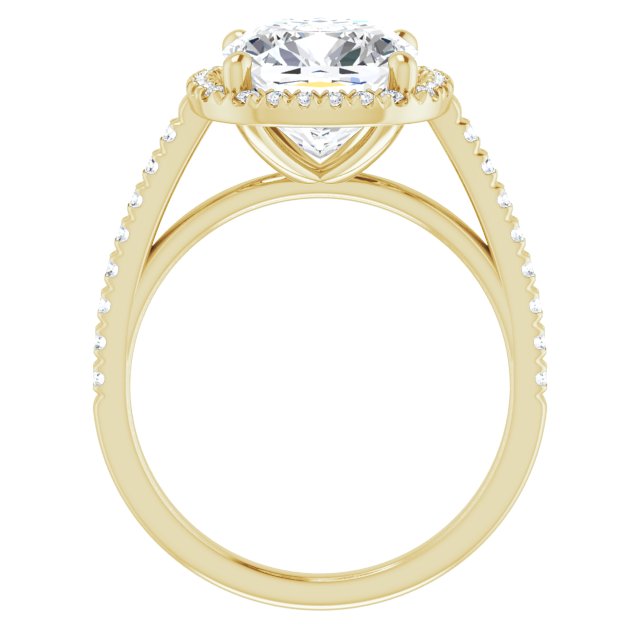 HOPE Halo Cushion Engagement Ring with Shoulder Diamonds - 18K Yellow Gold - View 2
