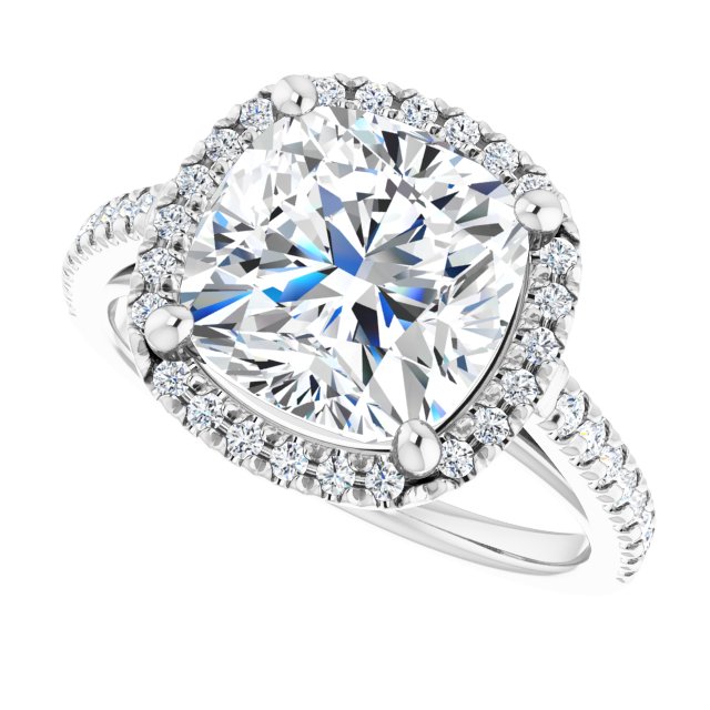 HOPE Halo Cushion Engagement Ring with Shoulder Diamonds - Platinum - View 5