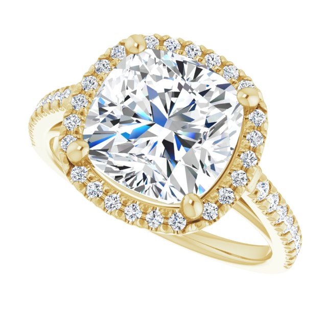 HOPE Halo Cushion Engagement Ring with Shoulder Diamonds - 18K Yellow Gold - View 5