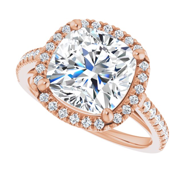HOPE Halo Cushion Engagement Ring with Shoulder Diamonds - 18K Rose Gold - View 5