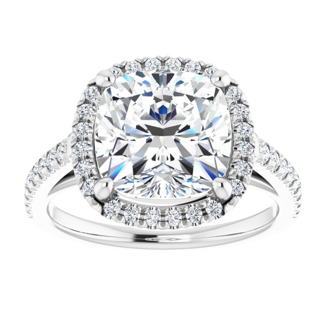 HOPE Halo Cushion Engagement Ring with Shoulder Diamonds - Platinum - View 3