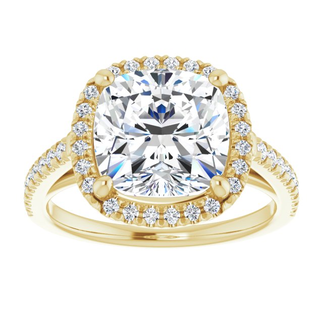 HOPE Halo Cushion Engagement Ring with Shoulder Diamonds - 18K Yellow Gold - View 3