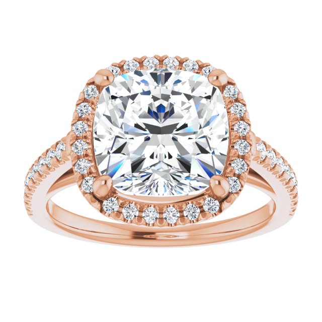 HOPE Halo Cushion Engagement Ring with Shoulder Diamonds - 18K Rose Gold - View 3