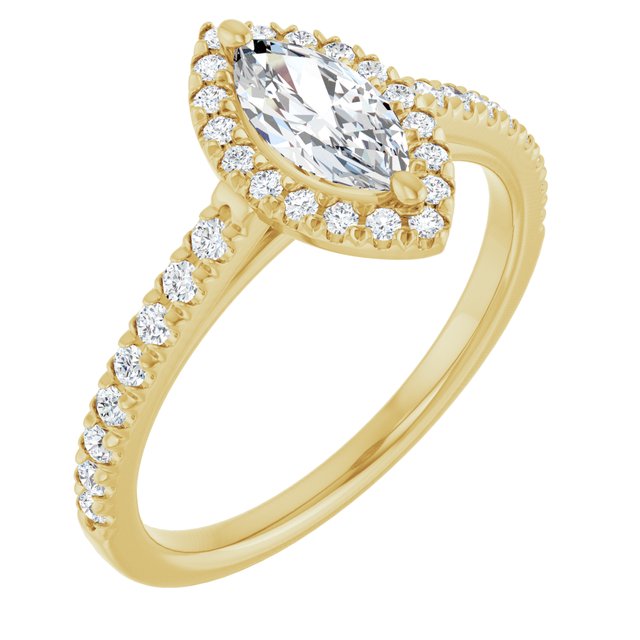 HOPE Halo Marquise Engagement Ring with Shoulder Diamonds - 18K Yellow Gold - View 1
