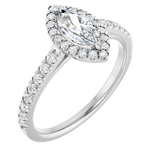 HOPE Halo Marquise Engagement Ring with Shoulder Diamonds - Platinum - View 1