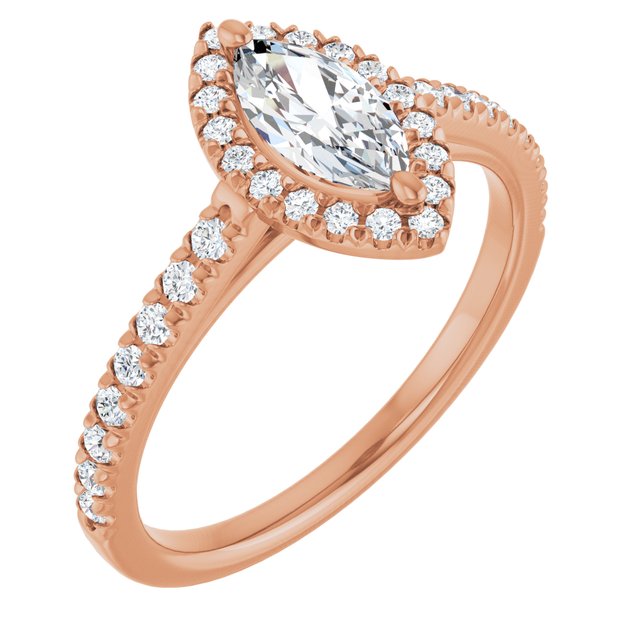 HOPE Halo Marquise Engagement Ring with Shoulder Diamonds - 18K Rose Gold - View 1
