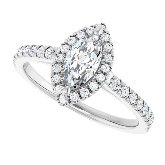 HOPE Halo Marquise Engagement Ring with Shoulder Diamonds - Platinum - View 5