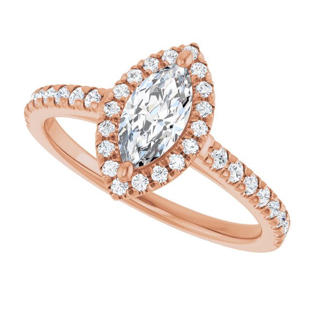 HOPE Halo Marquise Engagement Ring with Shoulder Diamonds - 18K Rose Gold - View 5