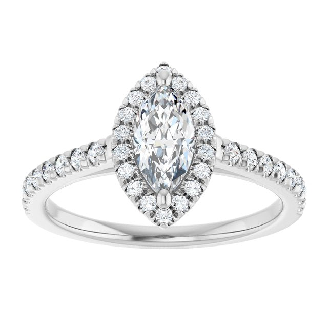 HOPE Halo Marquise Engagement Ring with Shoulder Diamonds - Platinum - View 3