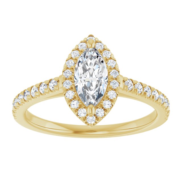 HOPE Halo Marquise Engagement Ring with Shoulder Diamonds - 18K Yellow Gold - View 3