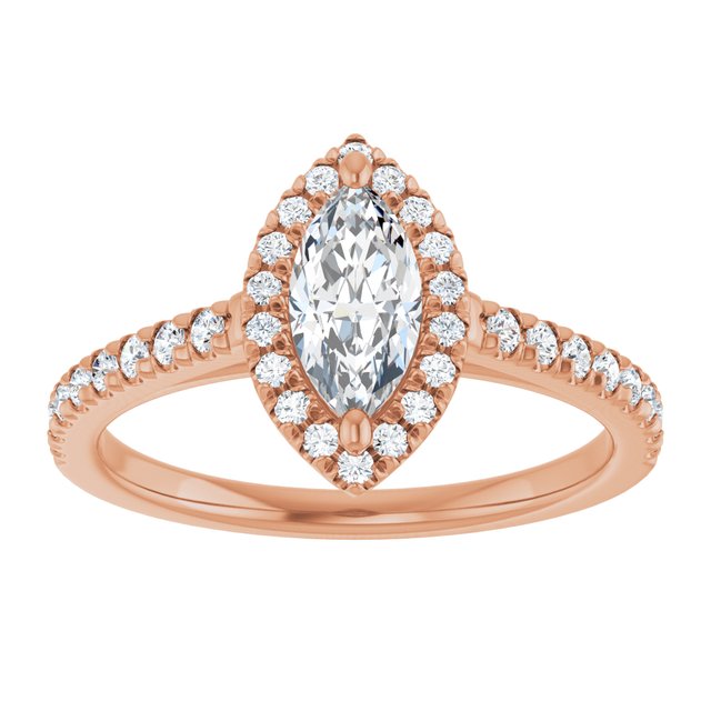 HOPE Halo Marquise Engagement Ring with Shoulder Diamonds - 18K Rose Gold - View 3