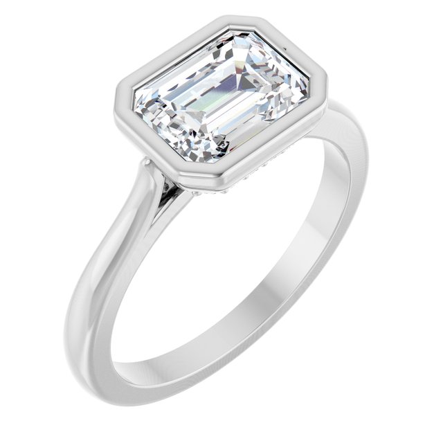 CELINE Bezel Solitaire Emerald Engagement Ring with Hidden Halo