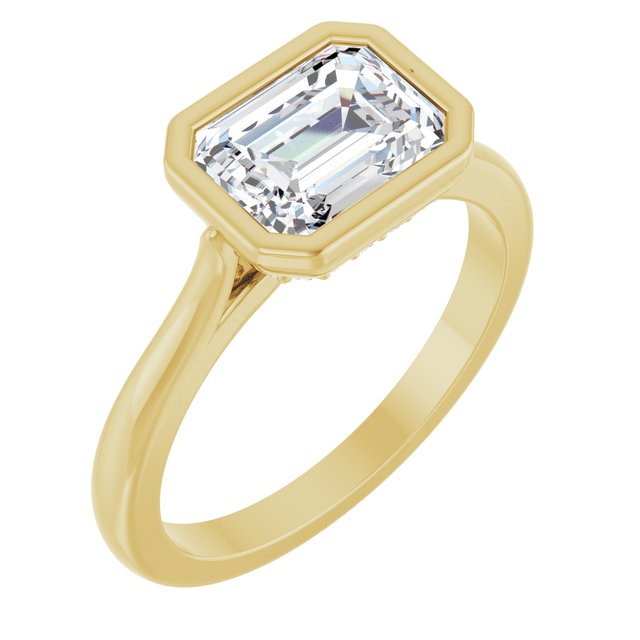 CELINE Bezel Solitaire Emerald Engagement Ring with Hidden Halo