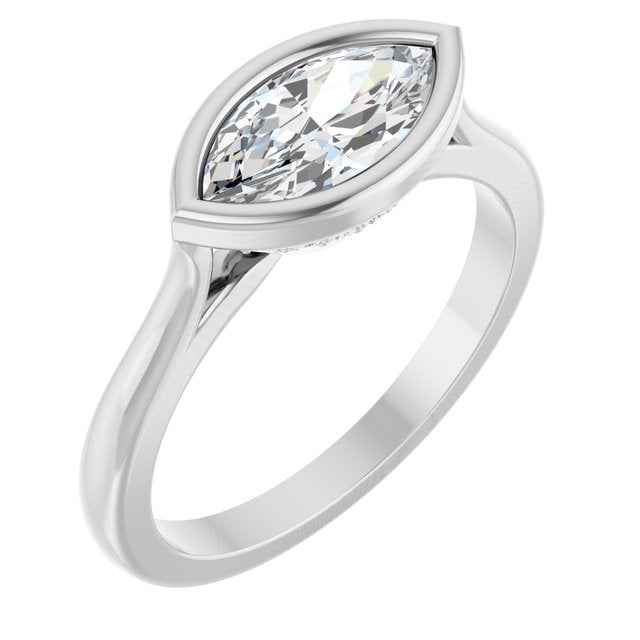 CELINE Bezel Solitaire Marquise Engagement Ring with Hidden Halo