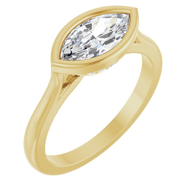 CELINE Bezel Solitaire Marquise Engagement Ring with Hidden Halo