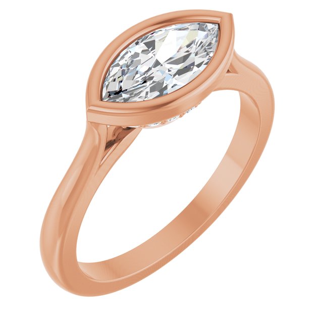 CELINE Bezel Solitaire Marquise Engagement Ring with Hidden Halo