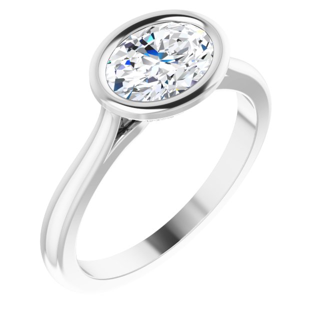 CELINE Bezel Solitaire Oval Engagement Ring with Hidden Halo