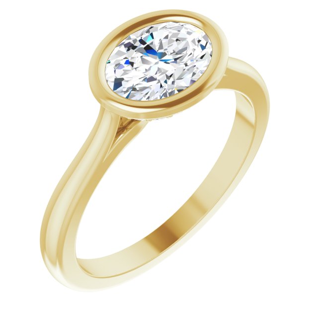 CELINE Bezel Solitaire Oval Engagement Ring with Hidden Halo